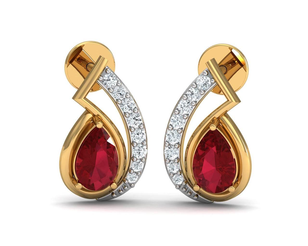 Wila Ruby & diamond earrings in 14k gold - Jewelslane