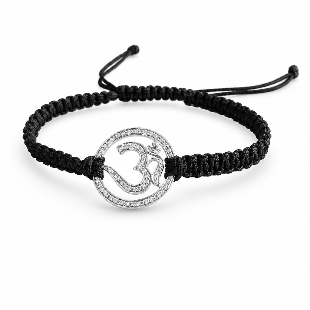 Aumkaara full diamond Om Bracelet in Silver 20mm size - jewelslane