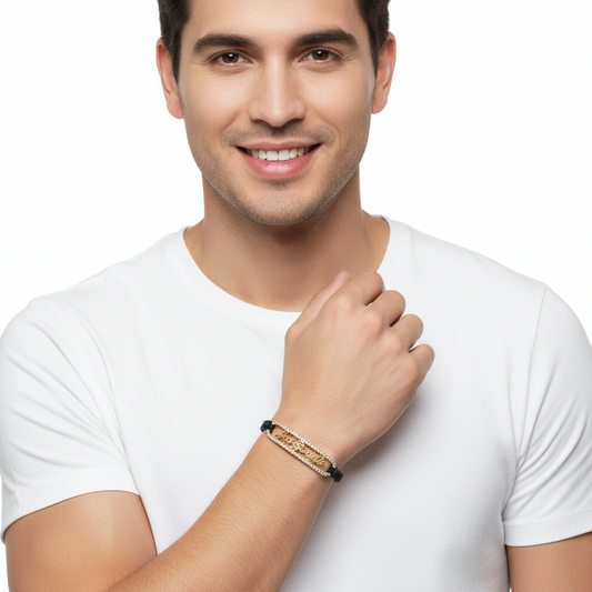 14k hallmarked gold Jai Guru JI bracelet with diamonds - Jewelslane