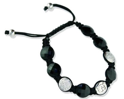 Om Bracelet with 2 Diamond Beads in Silver & Onyx - Jewelslane