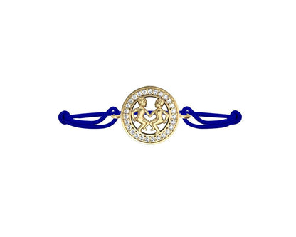 Gemini Bracelet in Gold with Diamonds on Size Adjustable Nylon Thread - Jewelslane