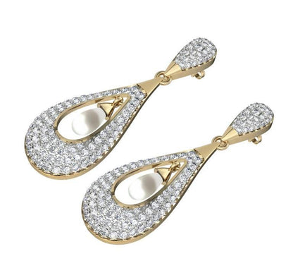 Attractive Slender Pearl & Diamond Earrings - Jewelslane