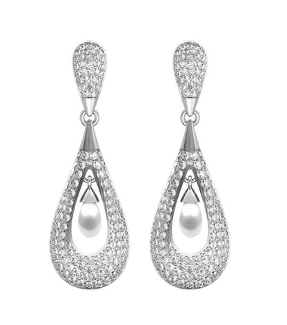 Attractive Slender Pearl & Diamond Earrings - Jewelslane