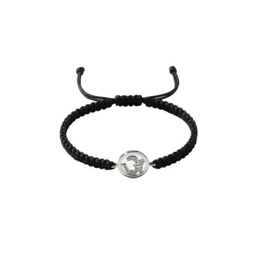 Aum Bracelet in Silver with Diamonds on Nylon Braided Thread from Aumkaara - Jewelslane