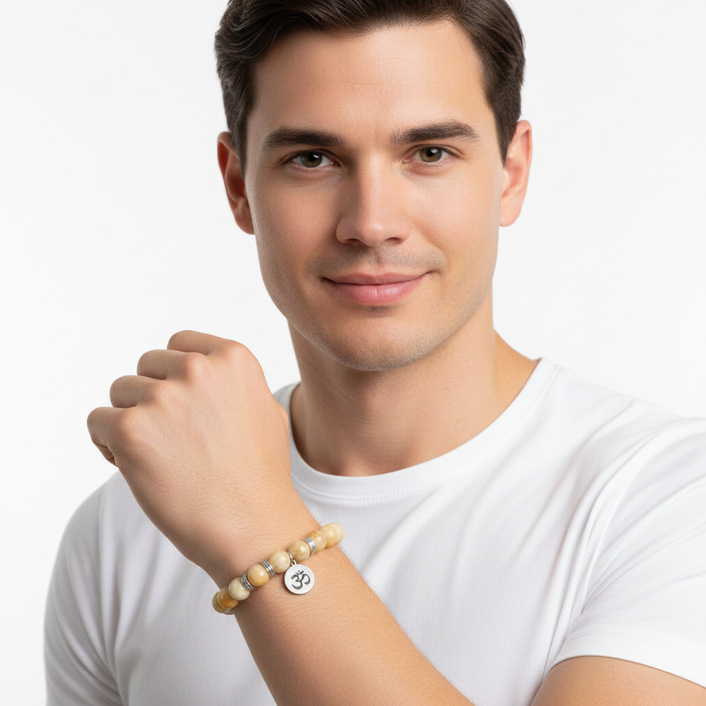 Aumkaara Harmony bracelet with Orange agate in silver - Jewelslane