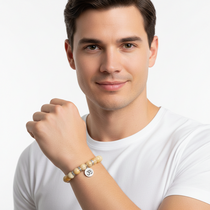 Aumkaara Harmony bracelet with Orange agate in silver - Jewelslane