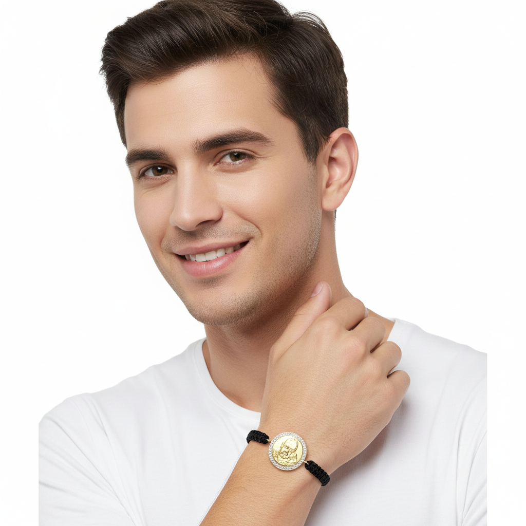 Auspicious Guruji Swaroop bracelet in gold with diamonds - Jewelslane