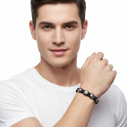 Auspicious Om, Swastik, Trishul & Shri all in one sterling silver Bracelet for Men - Jewelslane
