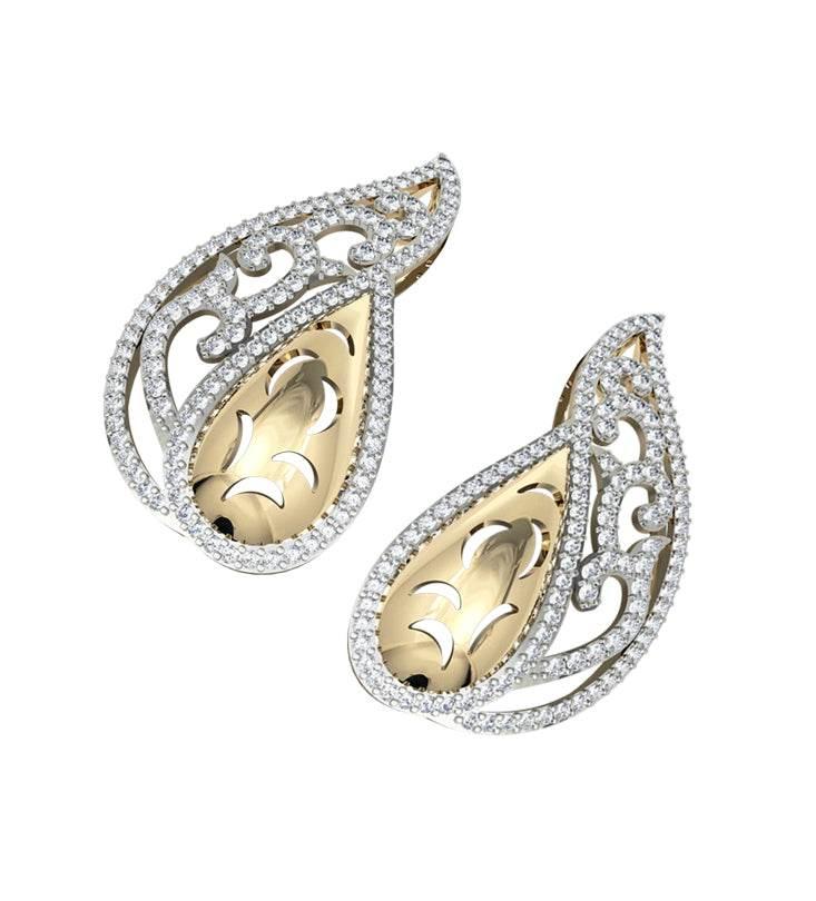 Contemporary Two tone Diamond Earclips - Jewelslane