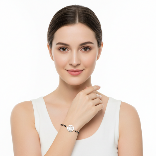 Diamond Om bracelet in silver on mangal sutra chain - Jewelslane