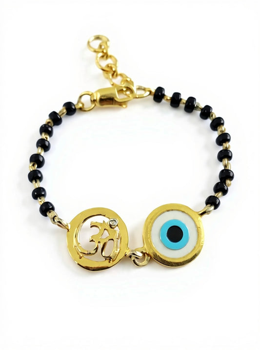 New born Baby Nazaria with Om and Evil Eye in gold - Jewelslane
