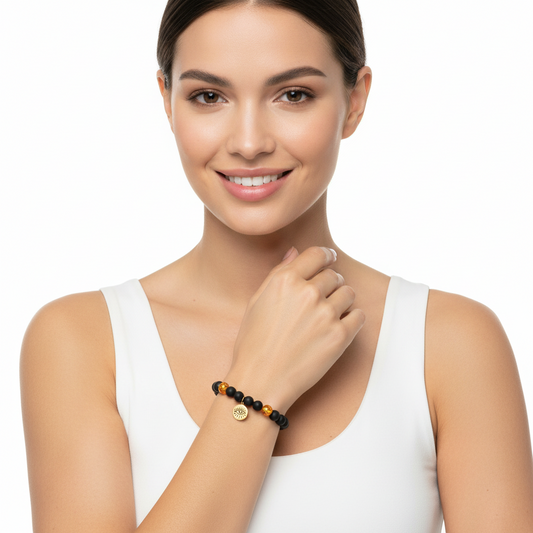 Evil Eye Amber beads bracelet in Gold - Jewelslane