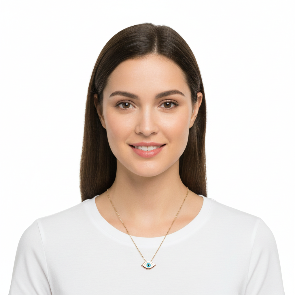 Evil Eye Charm Pendant in 14k gold on fine thin Gold Chain with adjustable lock - Jewelslane