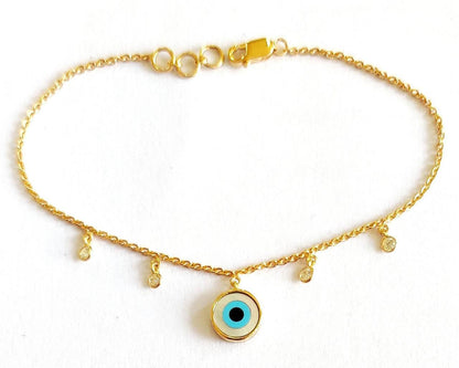 Evil Eye Gold Chain Bracelet with Diamonds - Jewelslane