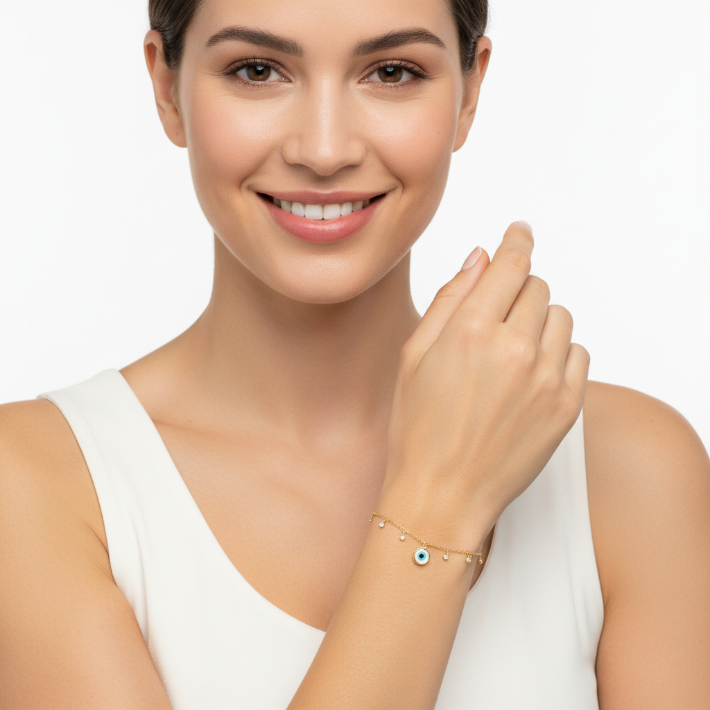 Evil Eye Gold Chain Bracelet with Diamonds - Jewelslane