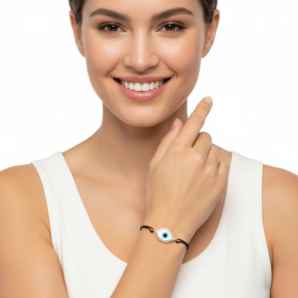 Evil Eye In 14k gold with Diamonds on Adjustable Thread - Jewelslane