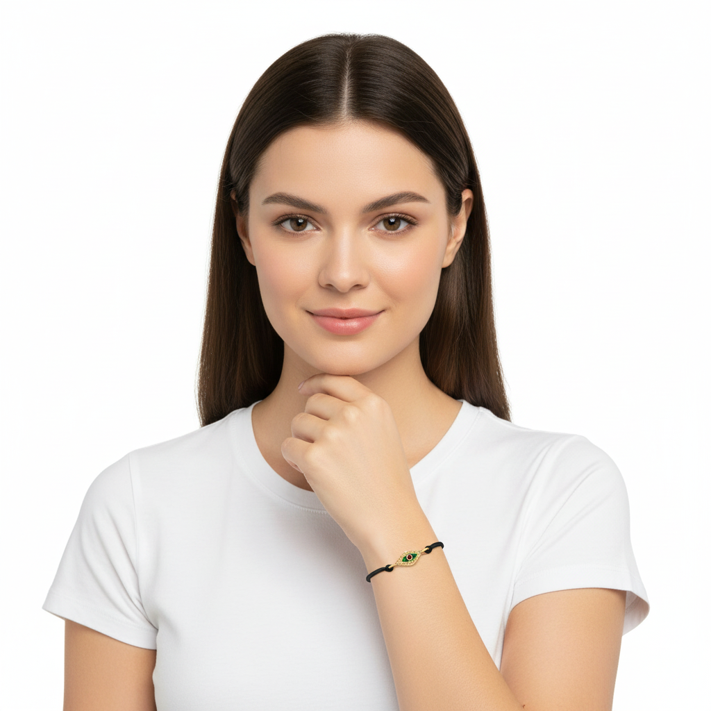 Evil Eye In Gold Bracelet with Enamel Work - Jewelslane