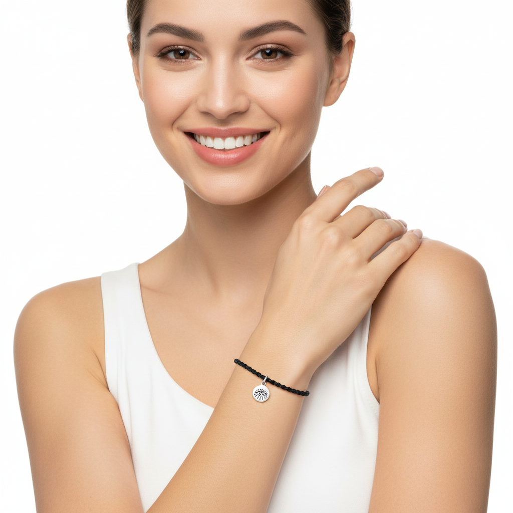 Evil Eye charm bracelet on leather cord - Jewelslane