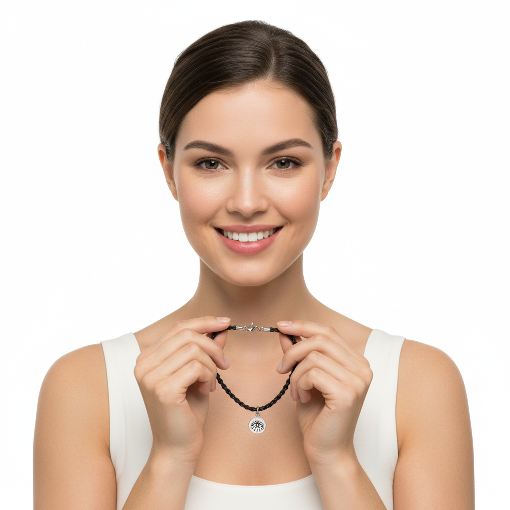 Evil Eye charm bracelet on leather cord -Jewelslane