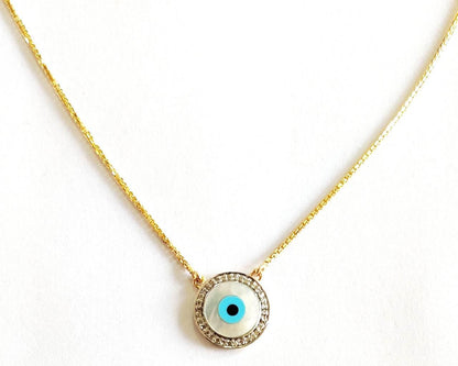Evil Eye pendant for girls in Gold with diamonds on gold chain - Jewelslane