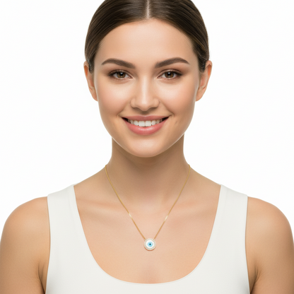 Evil Eye pendant for girls in Gold with diamonds on gold chain - Jewelslane