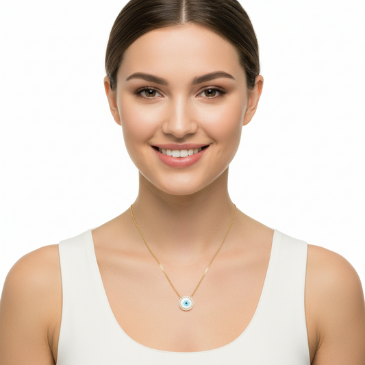 Evil Eye pendant for girls in Gold with diamonds on gold chain - Jewelslane