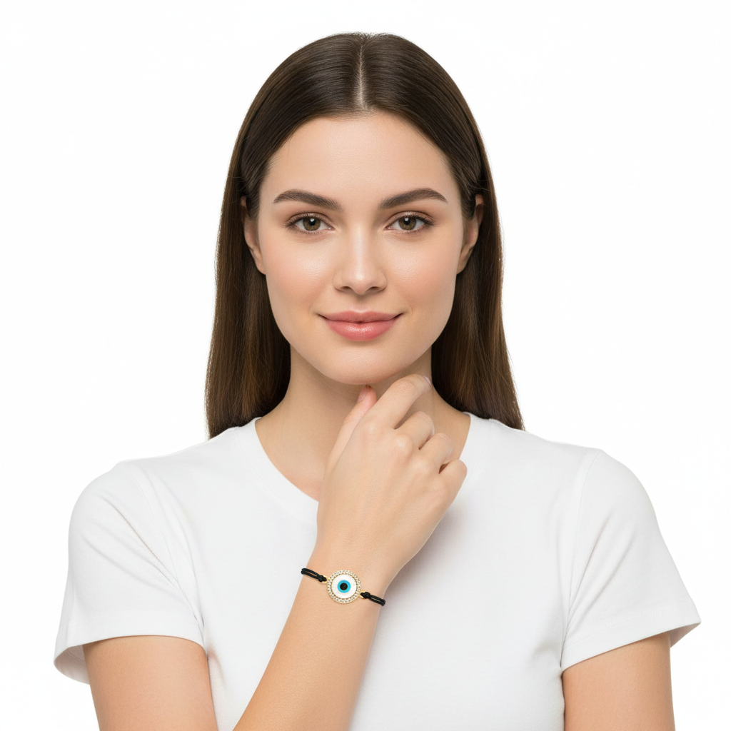 Evil eye Mother of  Pearl Bracelet on adjustable thread - Jewelslane
