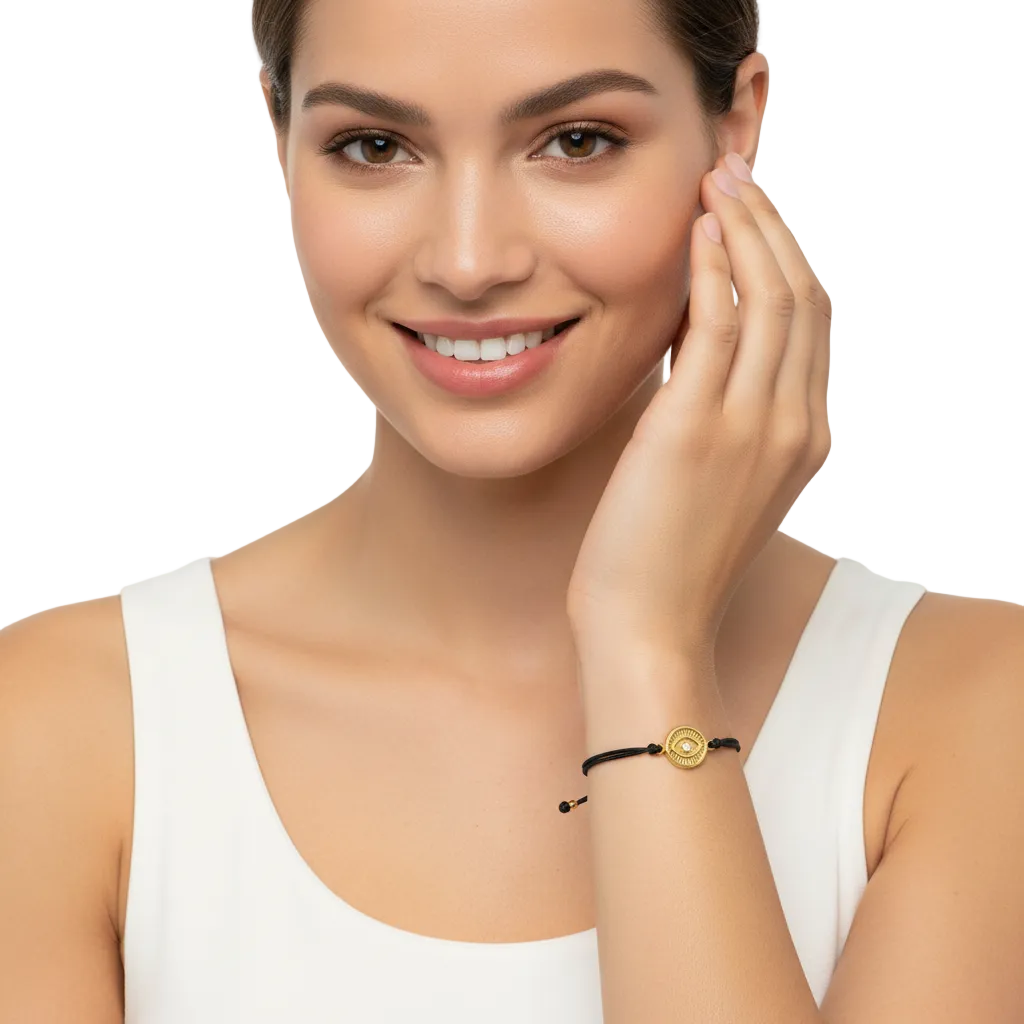 Evil eye bracelet in gold with single diamond - Jewelslane