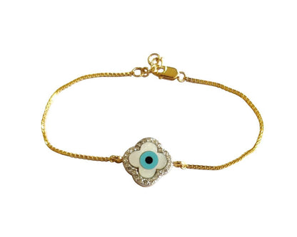 Evil eye clover bracelet in gold with diamonds - Jewelslane