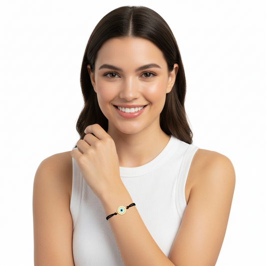 Evil eye gold bracelet with mother of pearl evil eye - Jewelslane