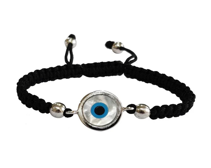 Evil eye silver bracelet on adjustable thread - jewelslane