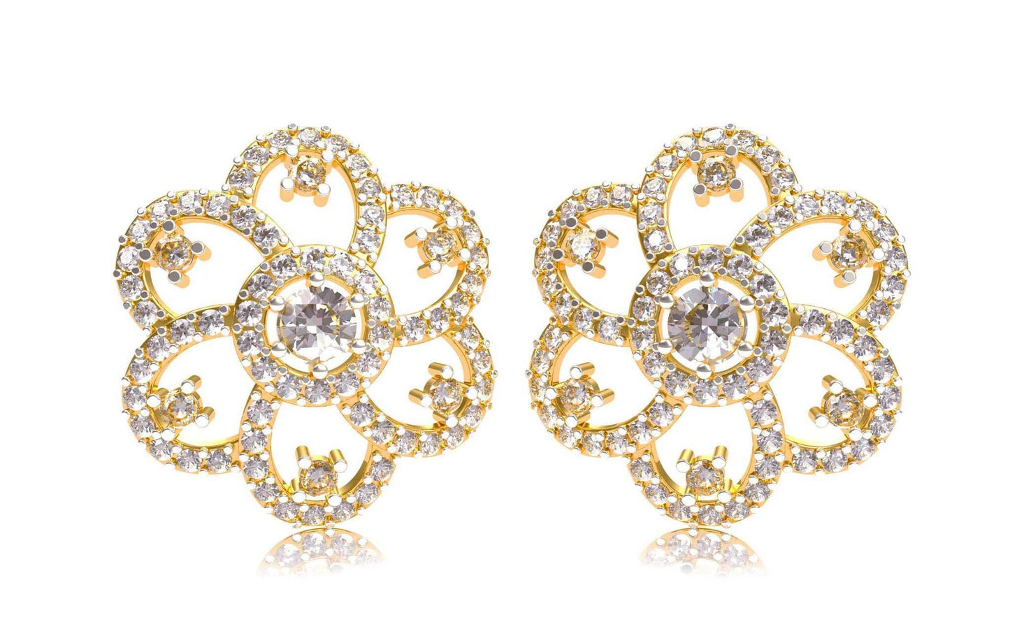 Floral design diamond ear studs - Jewelslane
