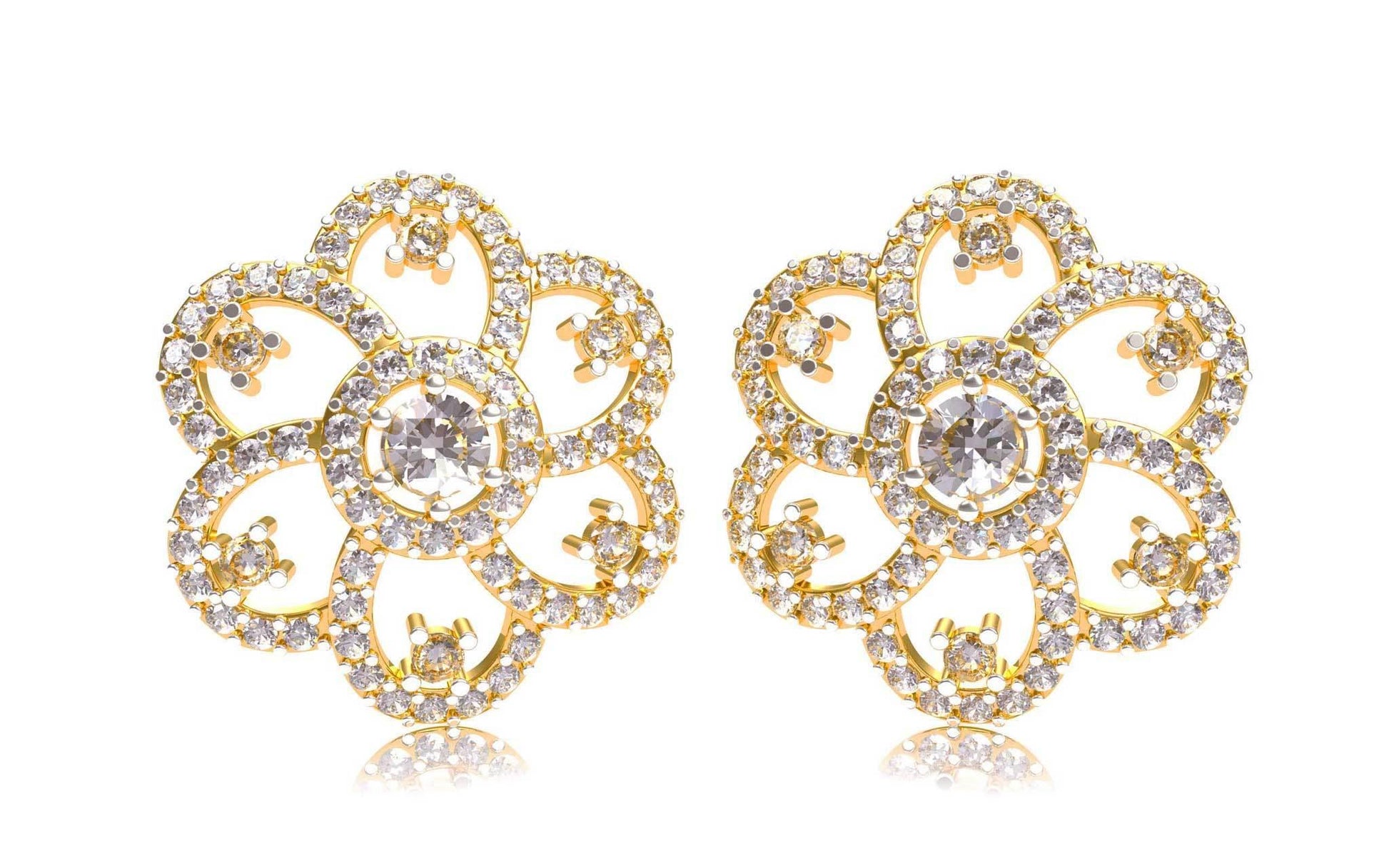 Floral design diamond ear studs - Jewelslane