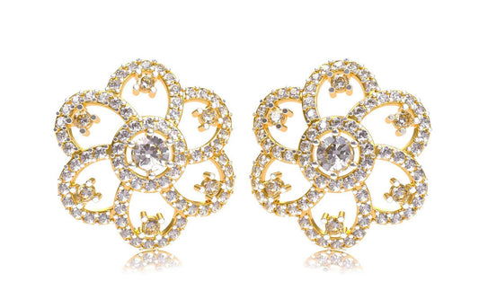 Floral design diamond ear studs - Jewelslane