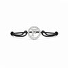Silver diamond bracelet with letter F pendant on black adjustable cord