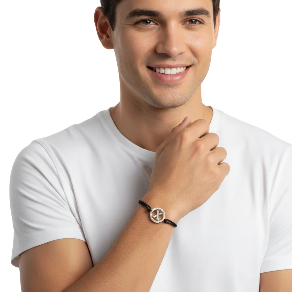 Male model wearing Diamond Initial X Bracelet