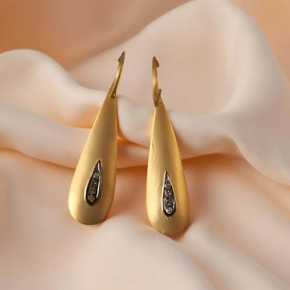 Gold Earrings & Diamonds in Oxidised Setting - Jewelslane