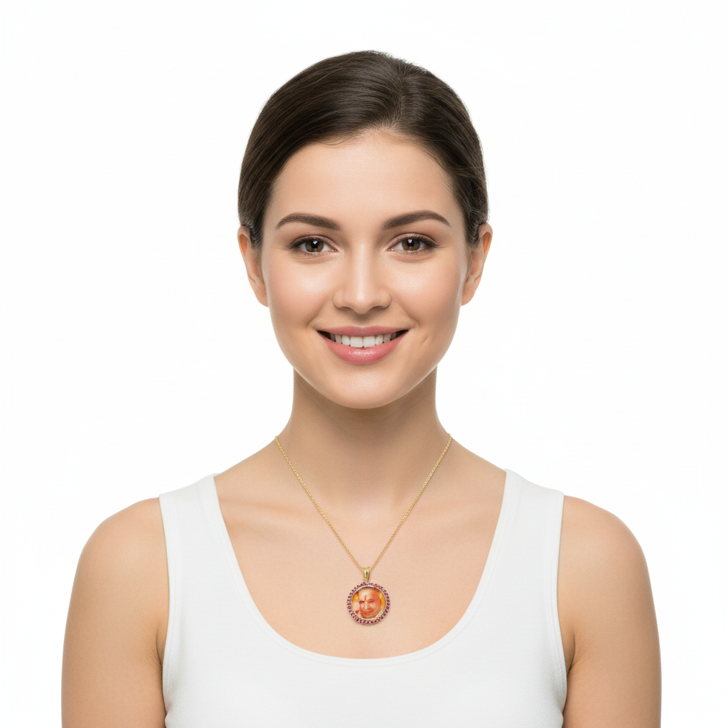 Guruji swaroop pendant with rubies in gold - jewelslane