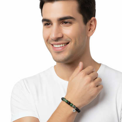 Ik Onkaar Balance bracelet with Moss Agate and black onyx in silver - Jewelslane