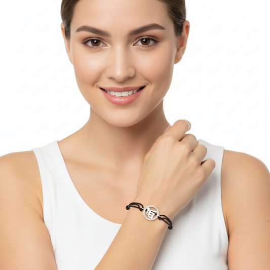 Ik Onkaar Border Diamond Bracelet in Silver - jewelslane