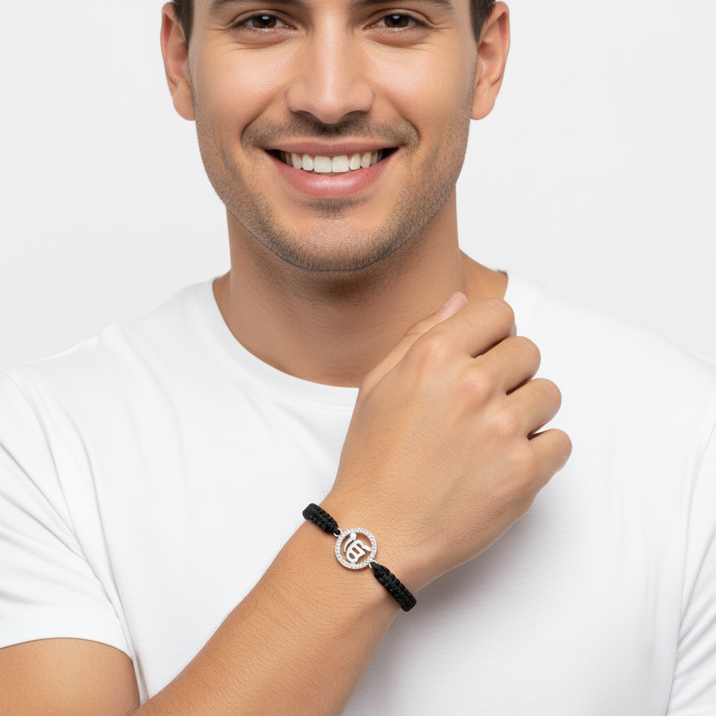 Ik Onkaar Border Diamond Bracelet in Silver - jewelslane