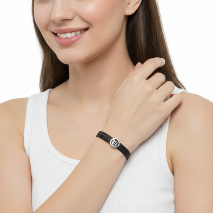 Ik Onkaar Bracelet in 925 Silver & a Diamond with Lock - Jewelslane