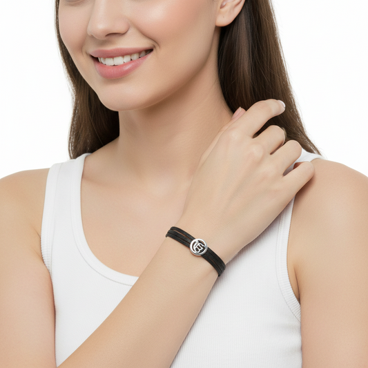 Ik Onkaar Bracelet in 925 Silver & a Diamond with Lock - Jewelslane