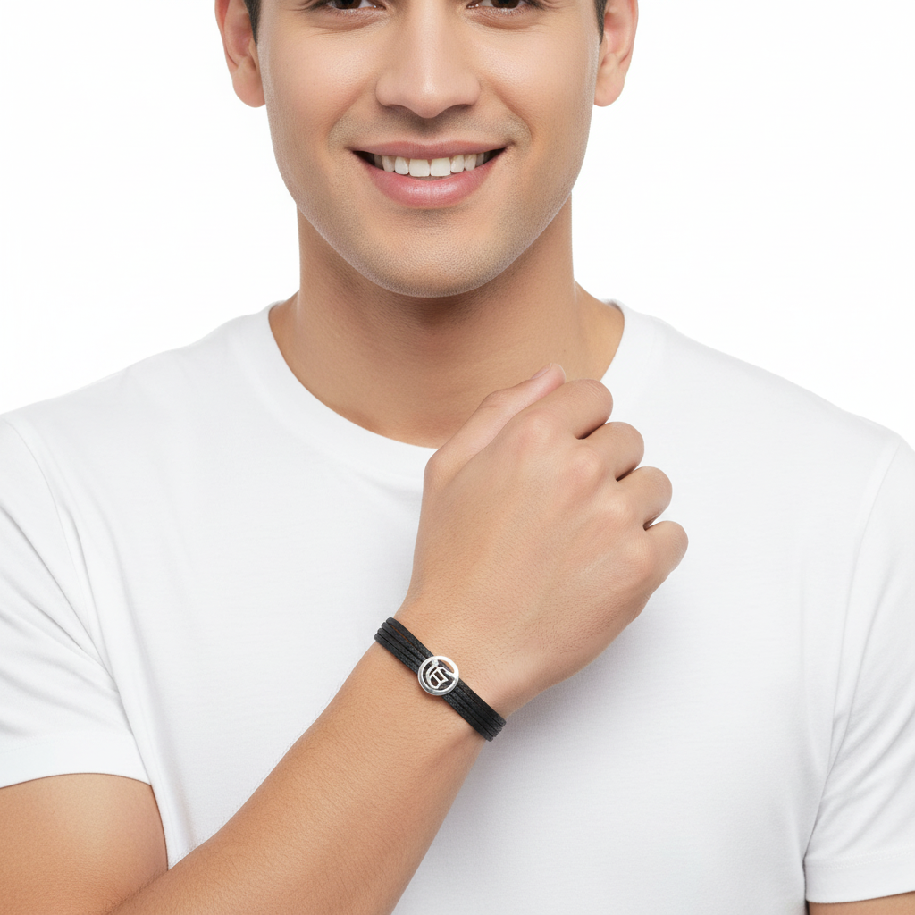 Ik Onkaar Bracelet in 925 Silver & a Diamond with Lock - Jewelslane