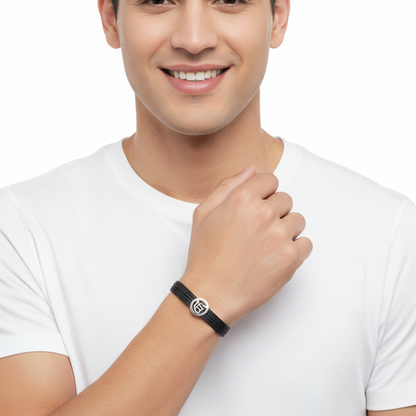 Ik Onkaar Bracelet in 925 Silver & a Diamond with Lock - Jewelslane