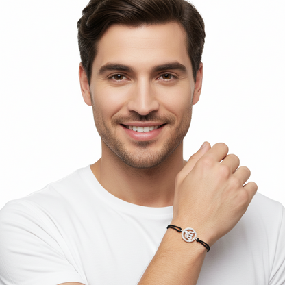 Ik Onkaar Bracelet in 925 Silver with Diamond on size adjustable Nylon Thread -Jewelslane