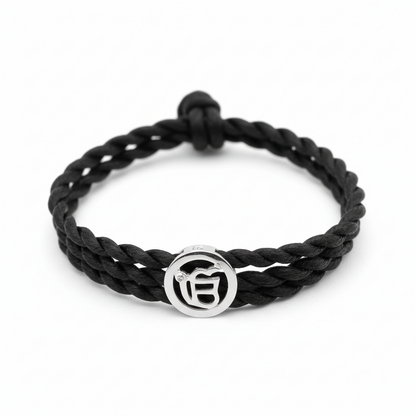 Ik Onkaar Bracelet in Silver with Diamonds on Braided Thread - Jewelslane