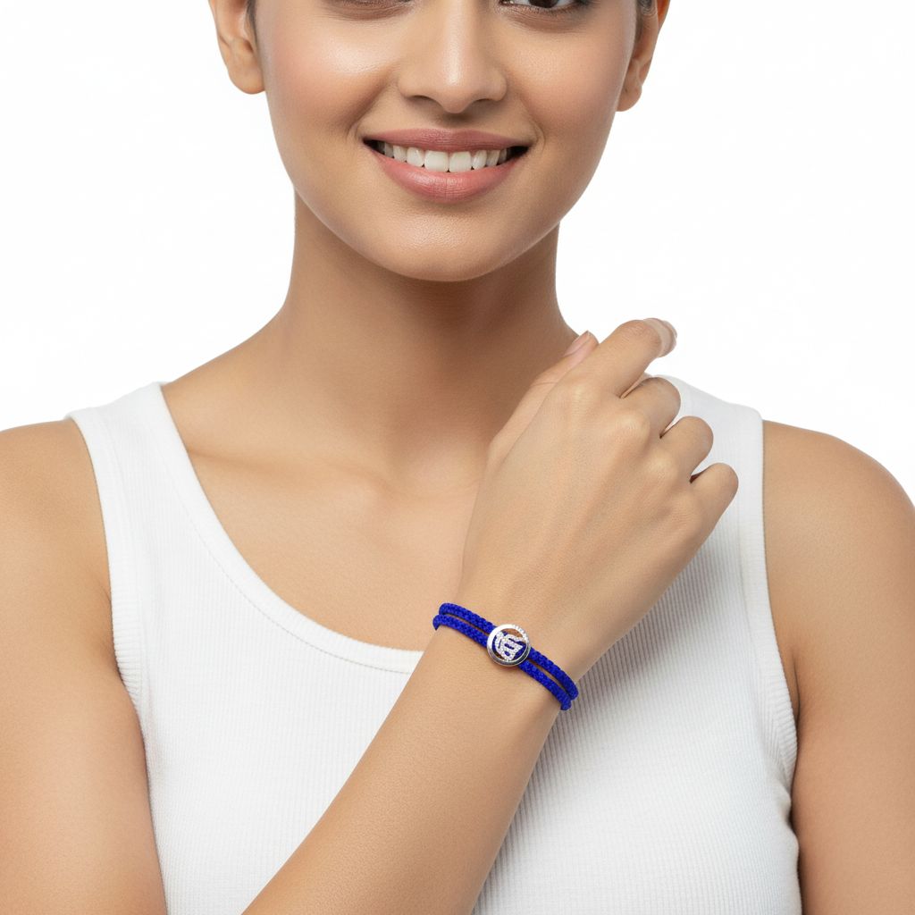 Ik Onkaar Diamond Braided Bracelet in silver - Jewelslane