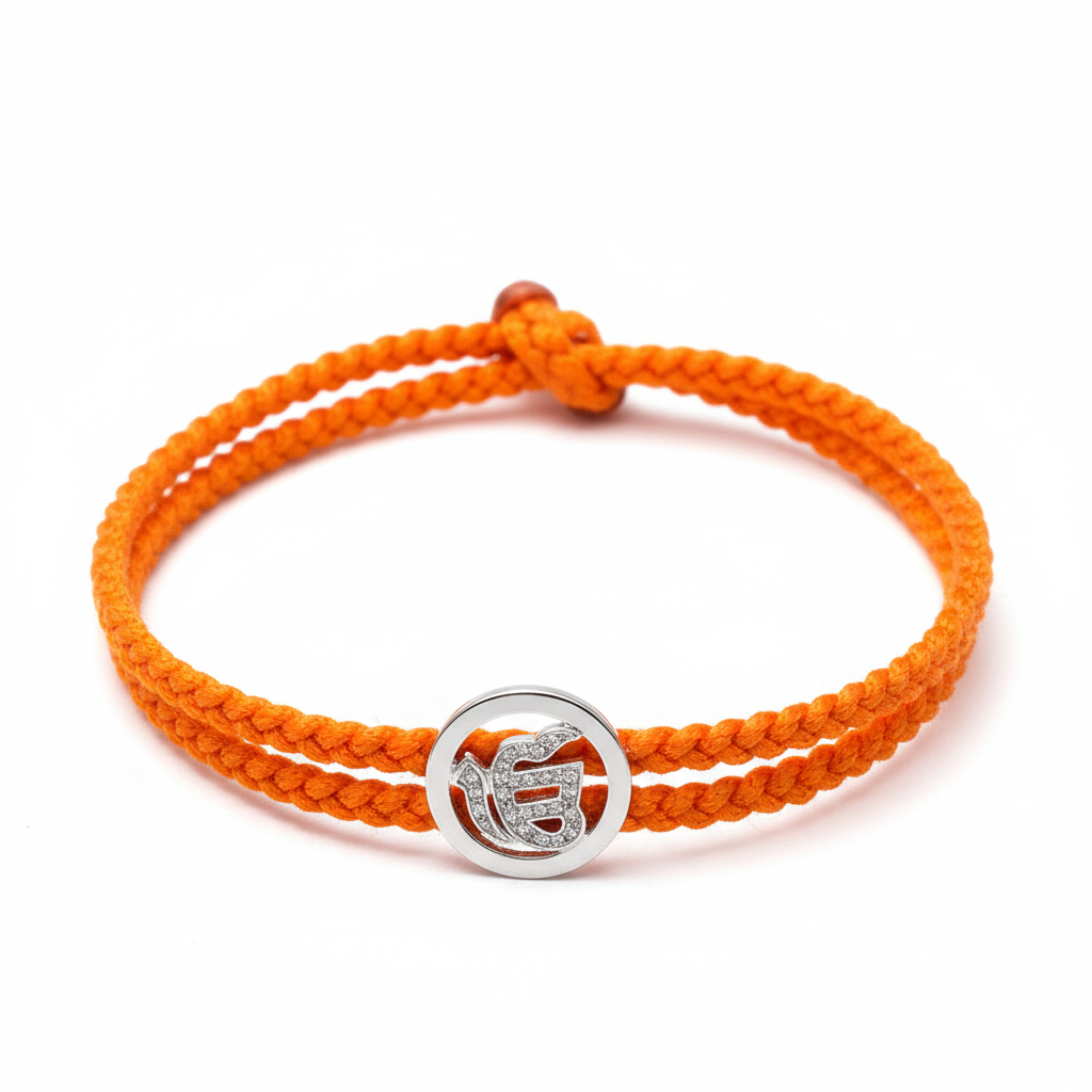 Ik Onkaar Diamond Braided Bracelet in silver - Jewelslane