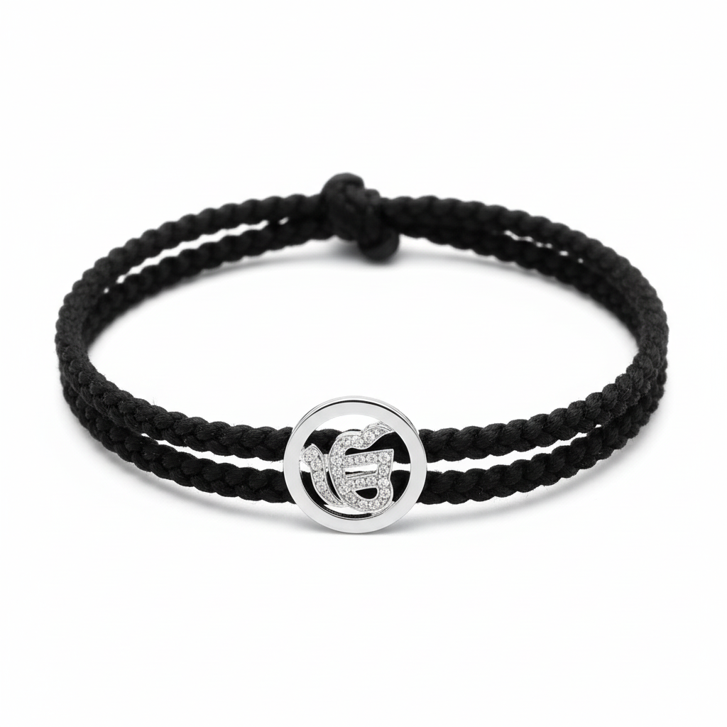 Ik Onkaar Diamond Braided Bracelet in silver -Jewelslane